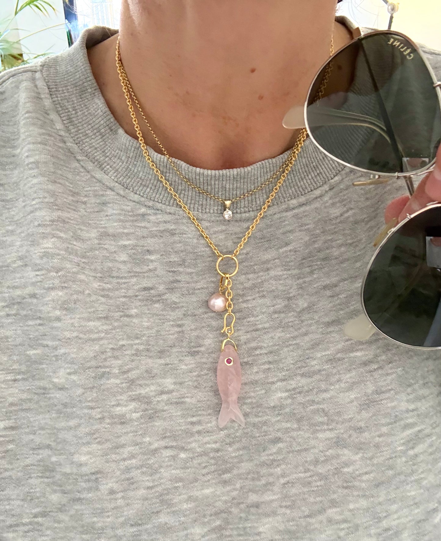 Necklace with Fish in pink quartz
