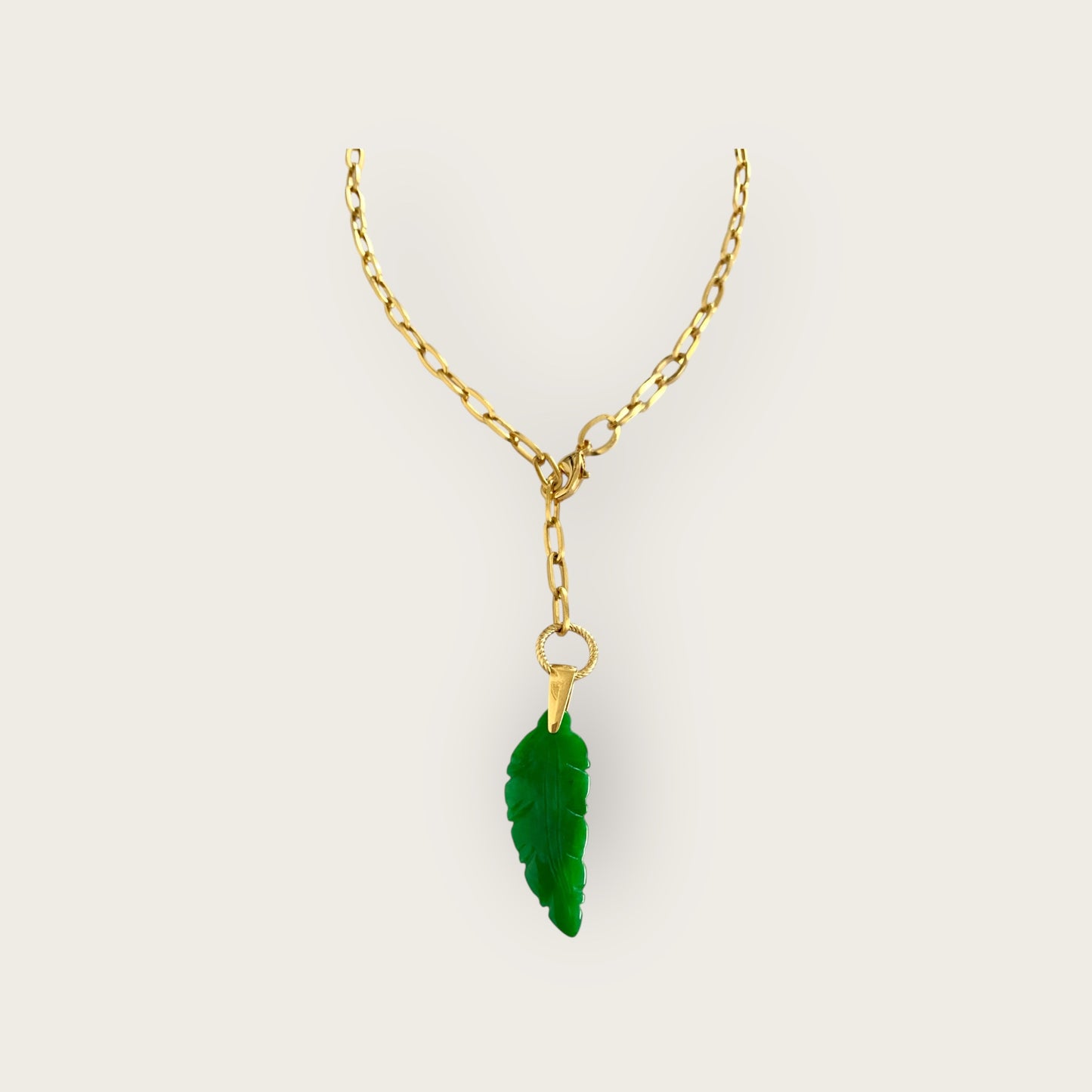 Green Jade feather necklace with adjustable chain