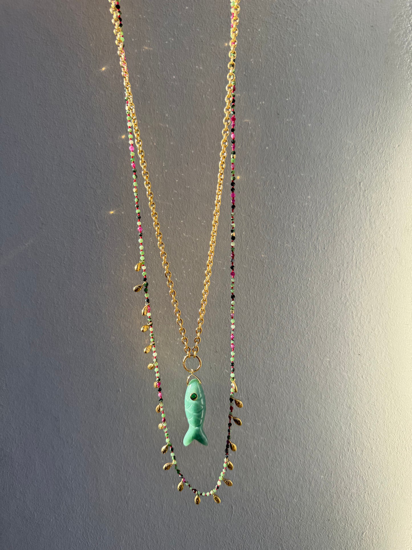 Long Aventurine fish necklace