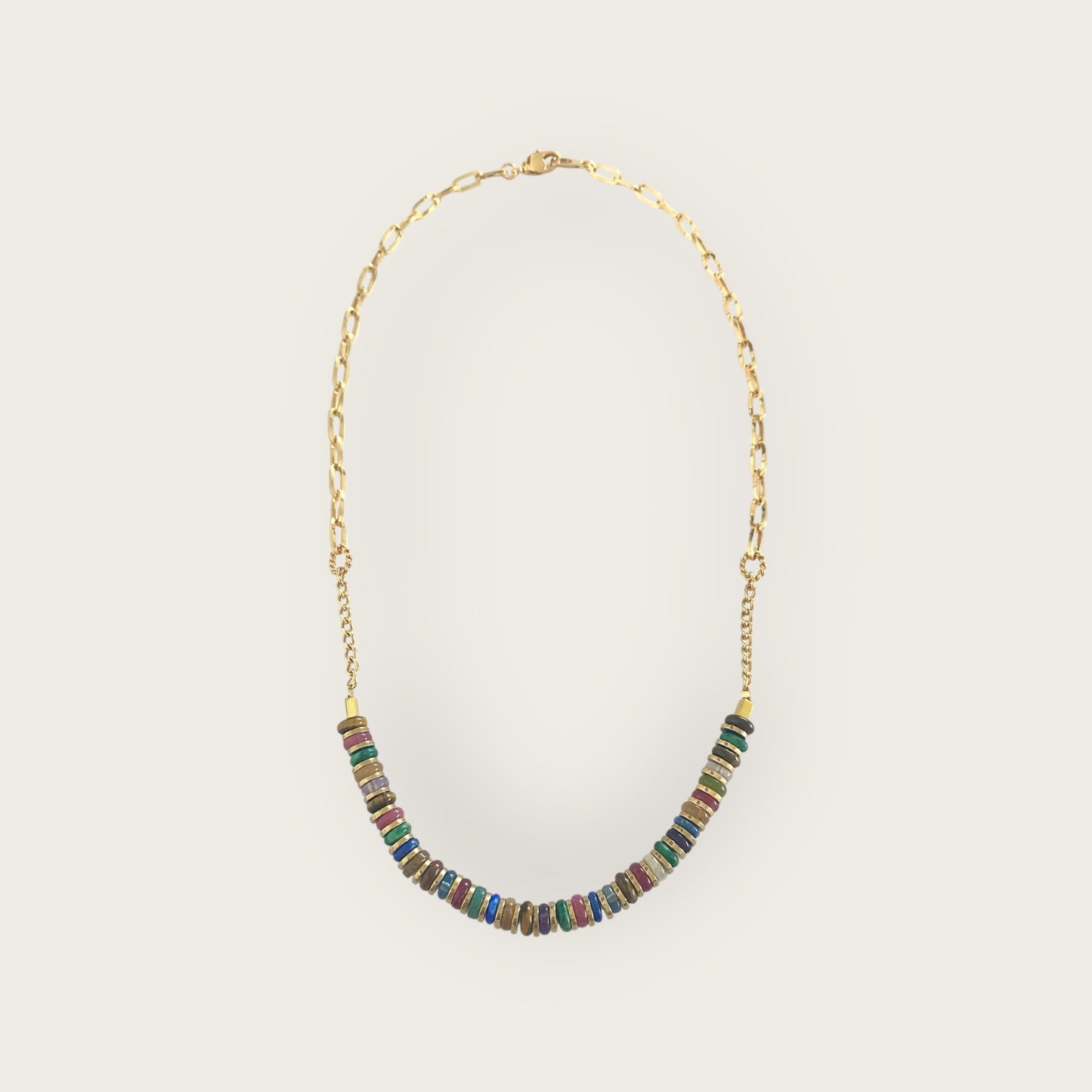 Necklace with gemstone discs and hematite