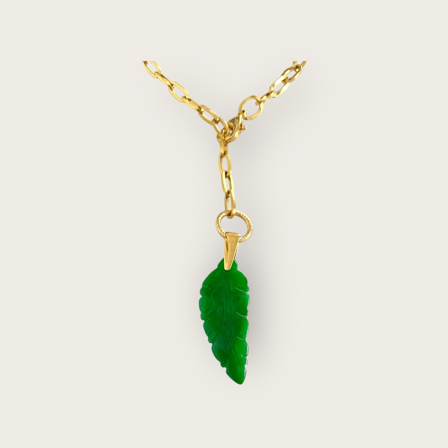 Green Jade feather necklace with adjustable chain