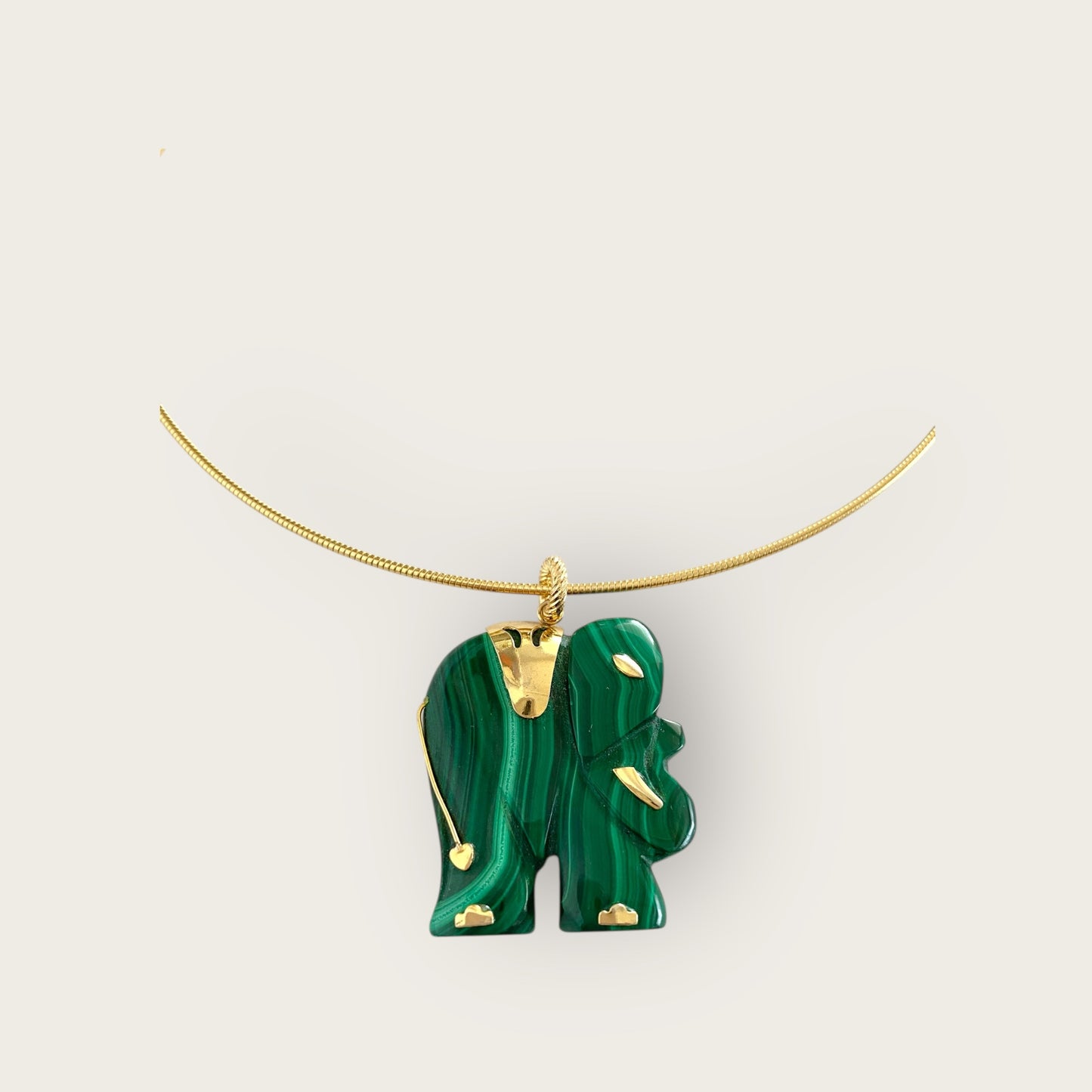 Choker with Vintage malachite Elephant