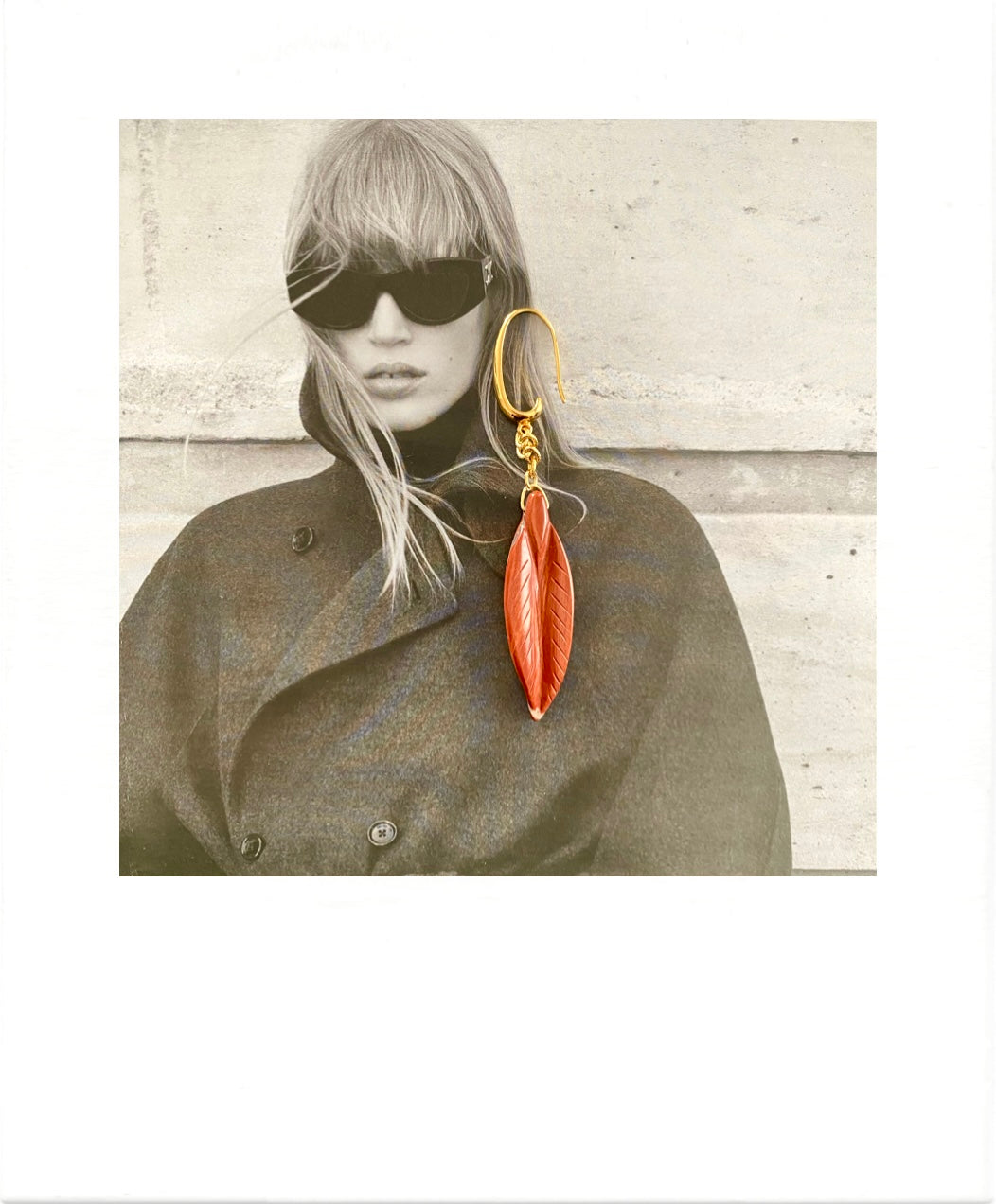 Single feather earring in Red Jasper