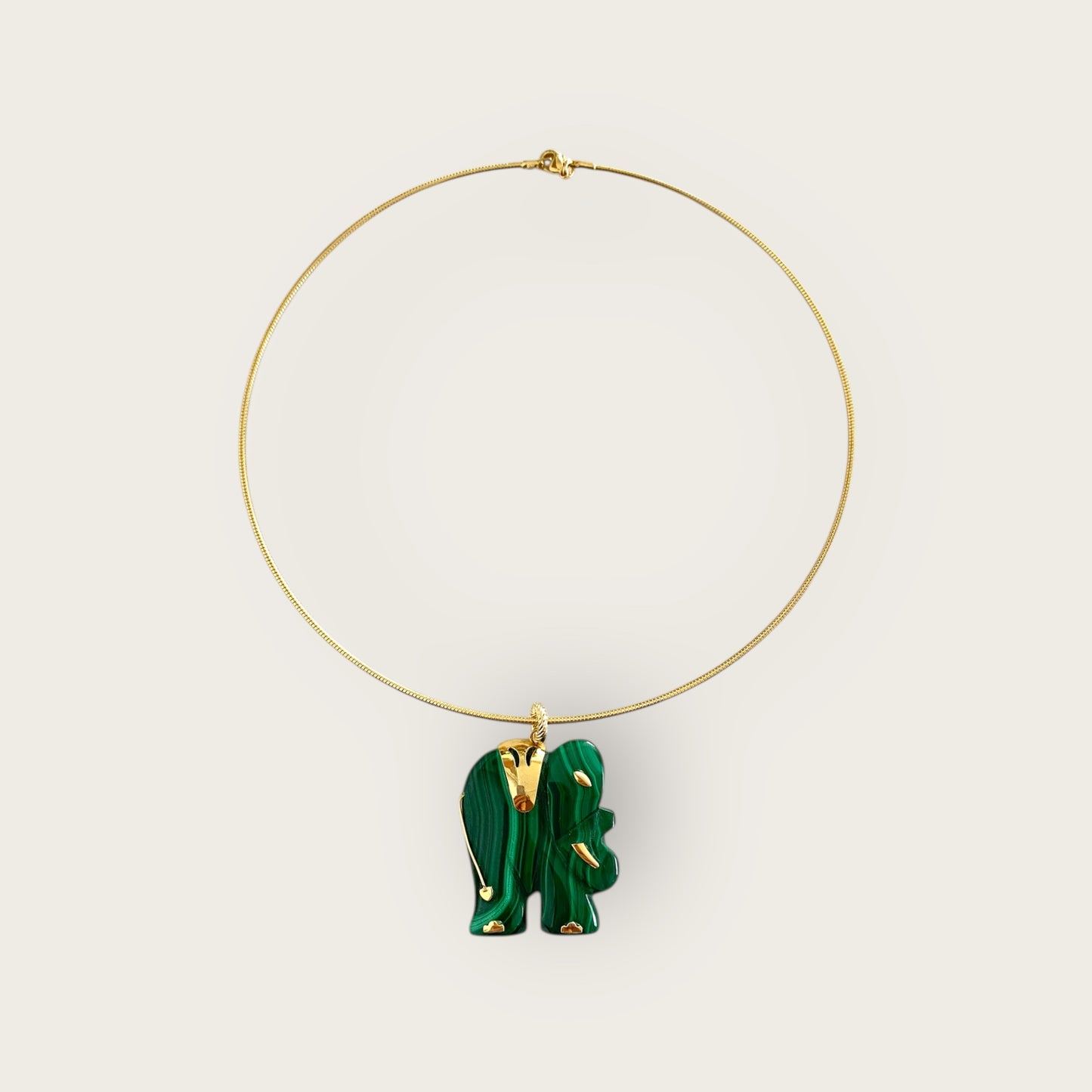 Choker with Vintage malachite Elephant