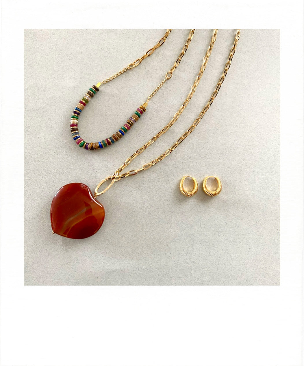 Long necklace with Heart in brown Agate