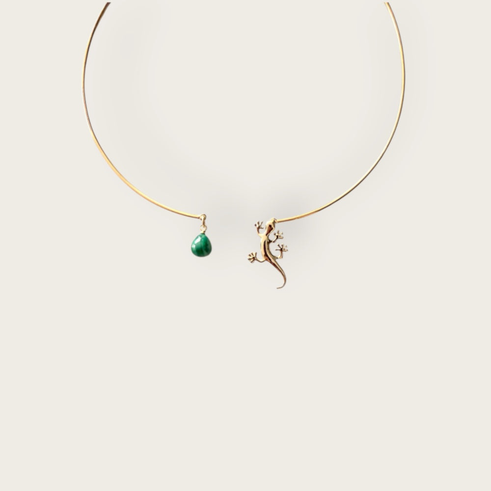 Ras du cou necklace with malachite and salamander
