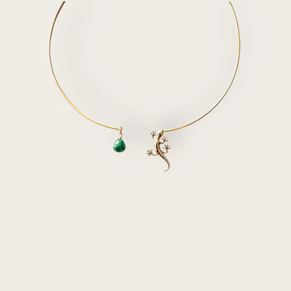 Ras du cou necklace with malachite and salamander
