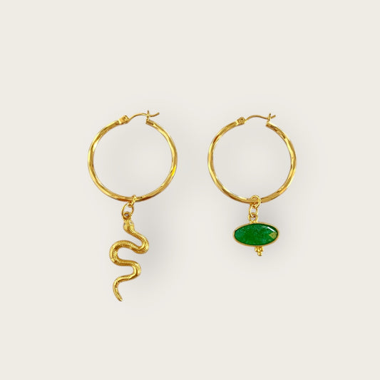 Hoops with snake and aventurine