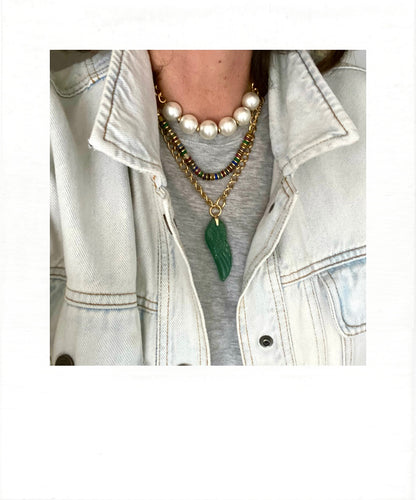 Necklace with gemstone discs and hematite