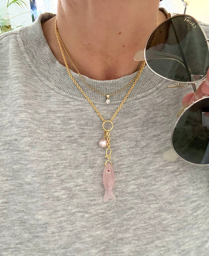 Necklace with Fish in pink quartz