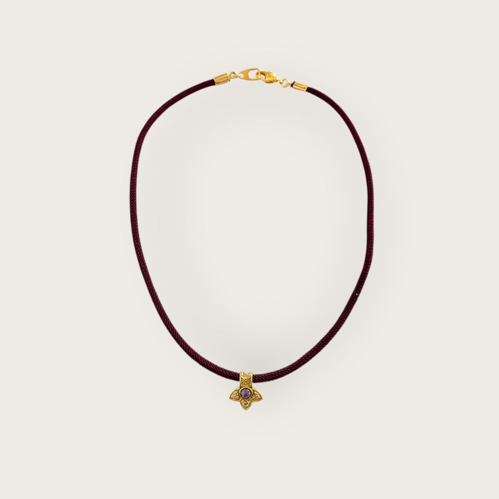 Burgundy cord with flower pendant