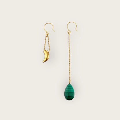 Earrings with Malachite drop and Tooth