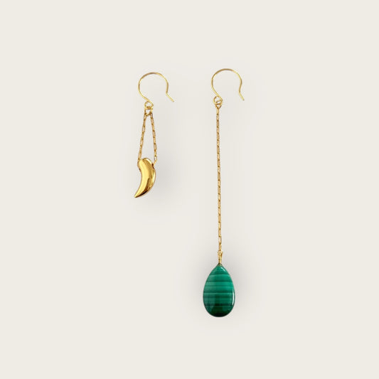 Earrings with Malachite drop and Tooth
