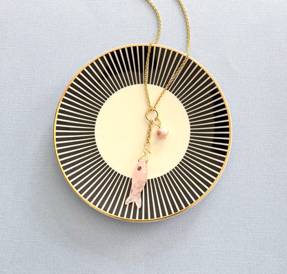 Necklace with Fish in pink quartz