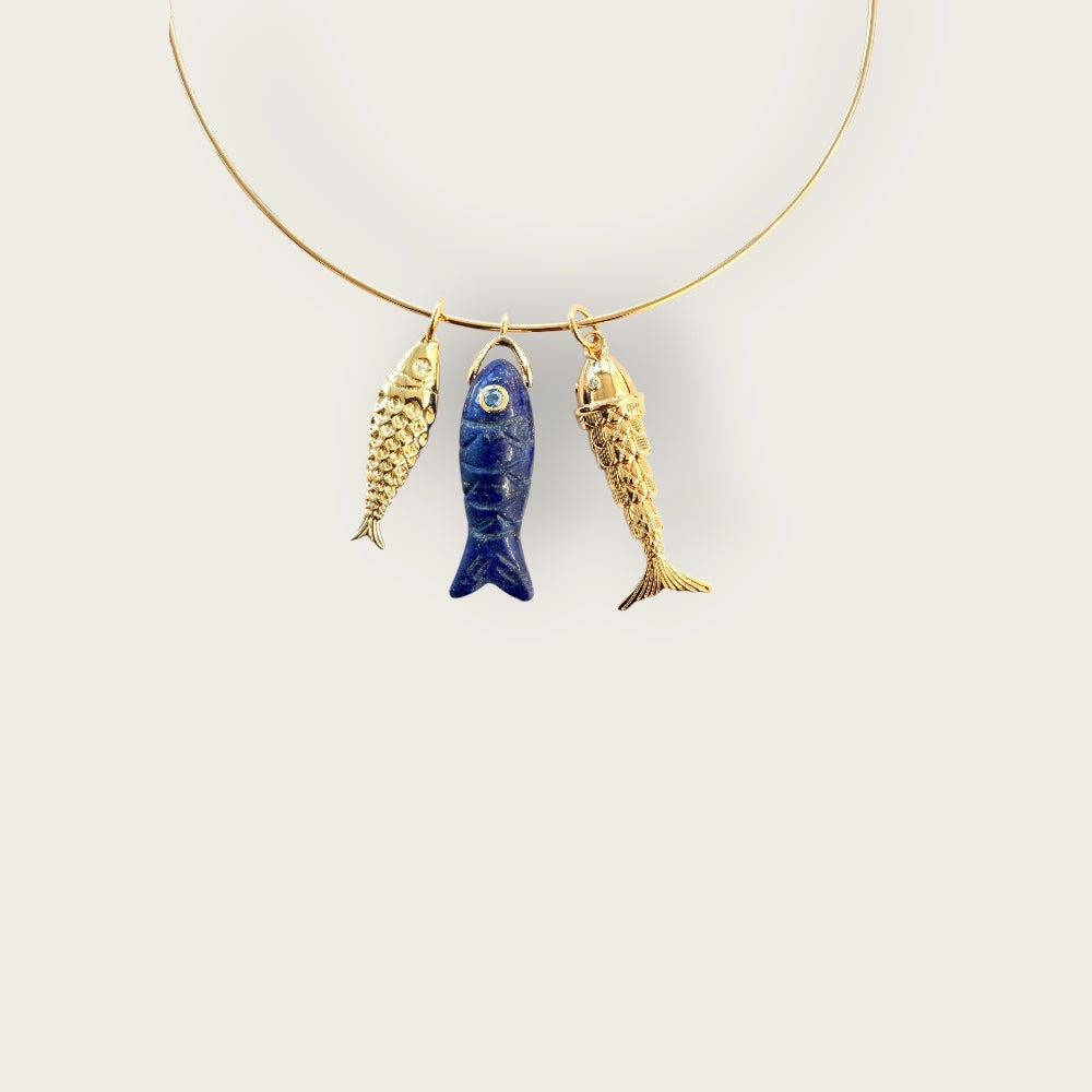 Ras du cou necklace with fish pendants