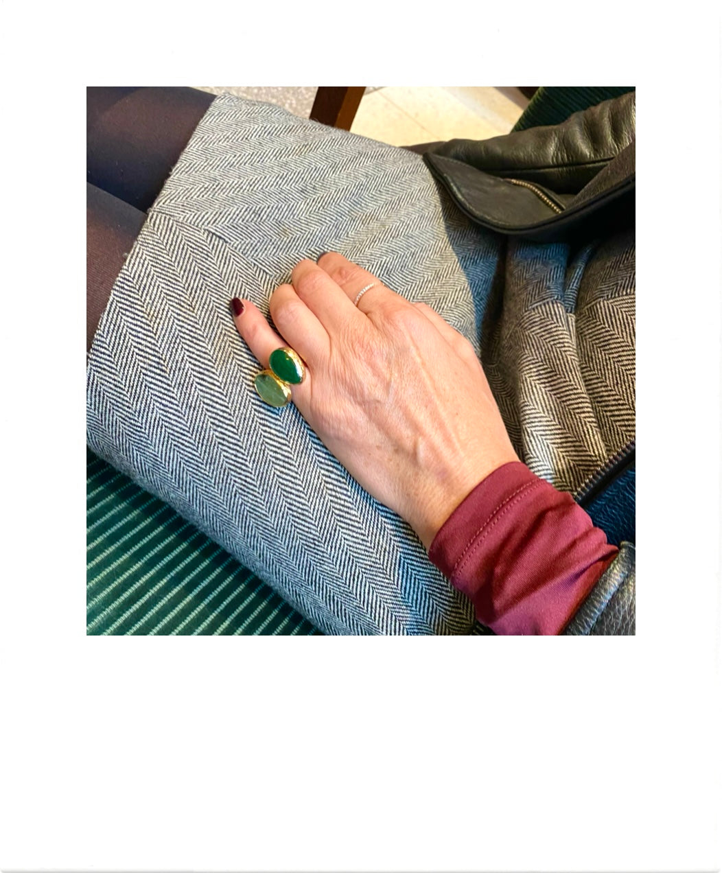 Preloved green agate pink ring