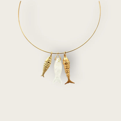 Ras du cou necklace with Fish pendants