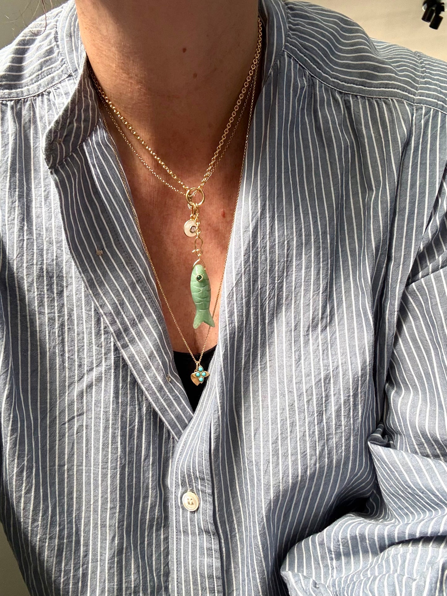 Necklace with fish in aventurine and moonstone