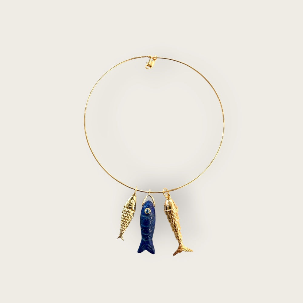 Ras du cou necklace with fish pendants