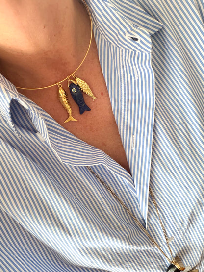 Ras du cou necklace with fish pendants