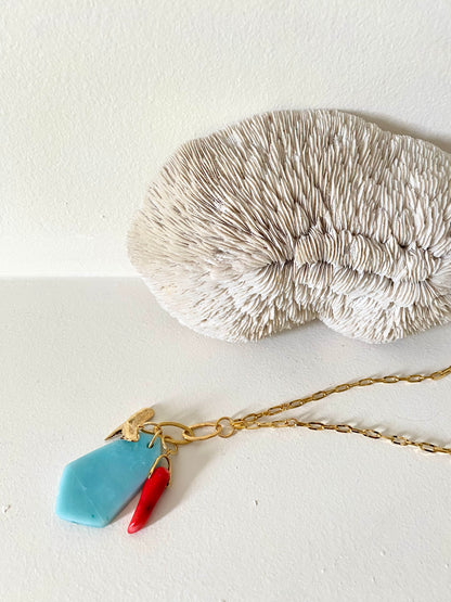Long necklace with Amazonian stone pendant