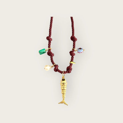 Silk woven cord with pendants