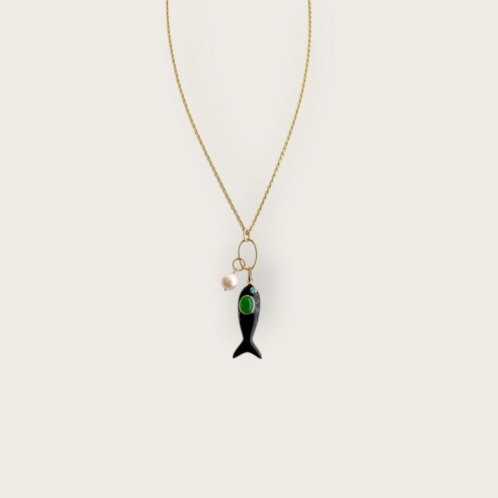 Necklace with enamel fish