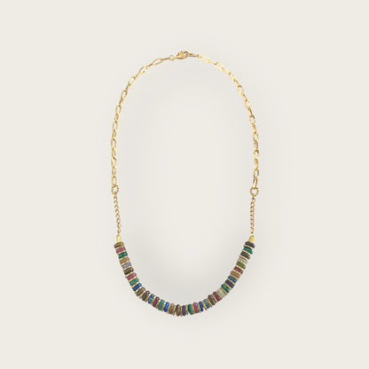 Necklace with gemstone discs and hematite