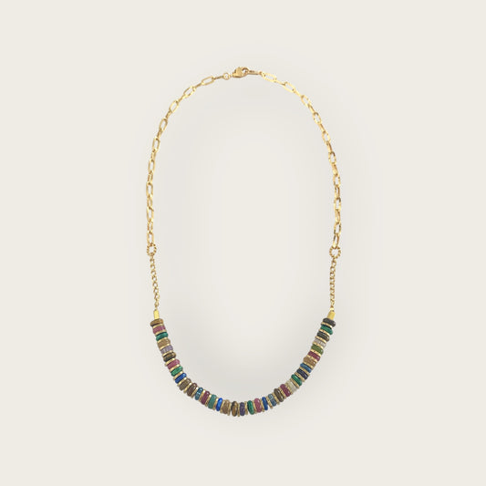 Necklace with gemstone discs and hematite