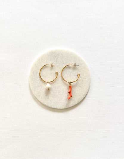 Hoops with pearl and coral
