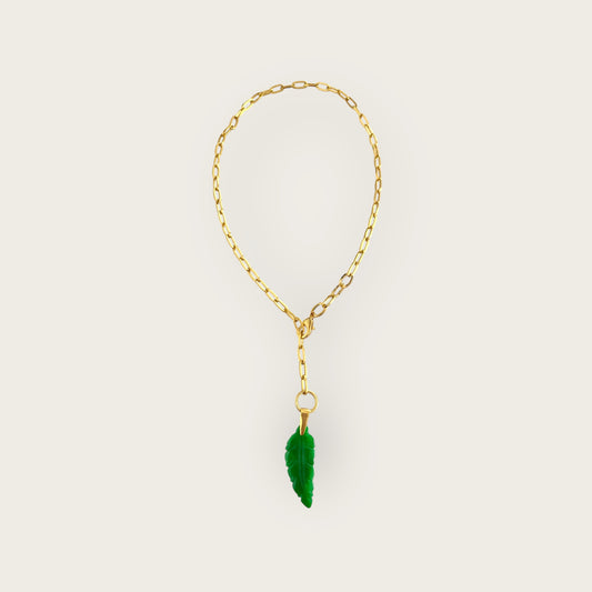Green Jade feather necklace with adjustable chain