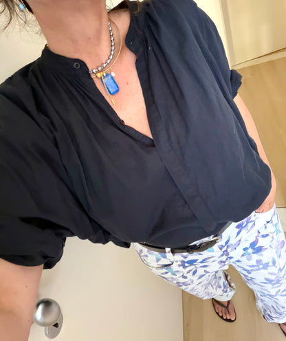 Ras de cou necklace with rectangular lapis lazuli pendant