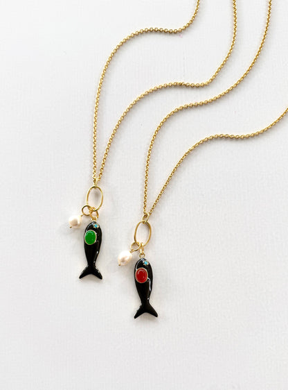 Necklace with enamel fish