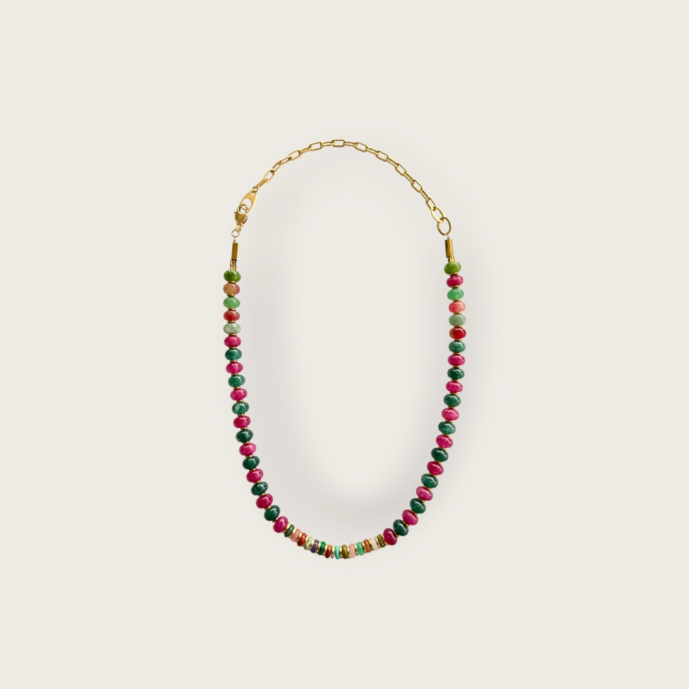 Jade and multi gemstone discs necklace