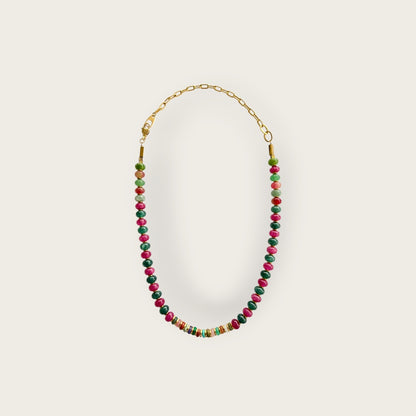 Jade and multi gemstone discs necklace