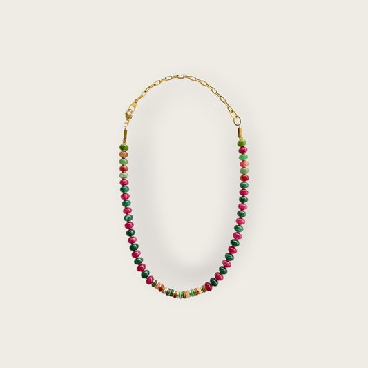 Jade and multi gemstone discs necklace