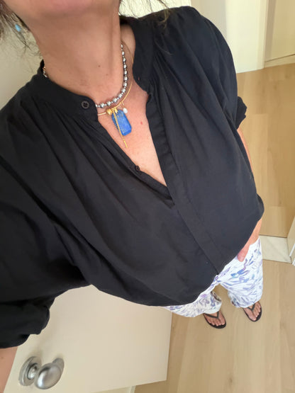 Ras de cou necklace with rectangular lapis lazuli pendant