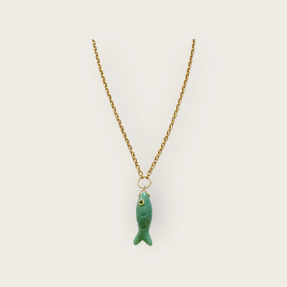 Long Aventurine fish necklace