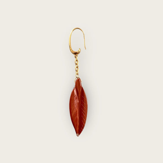 Single feather earring in Red Jasper