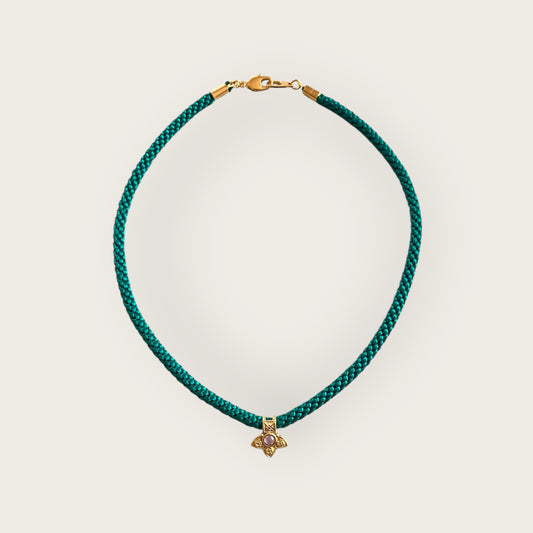 Silk braided cord with pendant