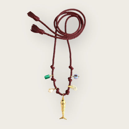 Silk woven cord with pendants