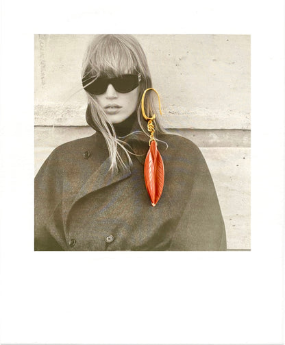 Single feather earring in Red Jasper
