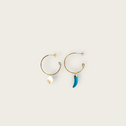 Hoops with tusk and baroque pearl
