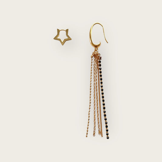 Long star and black zirconia earrings