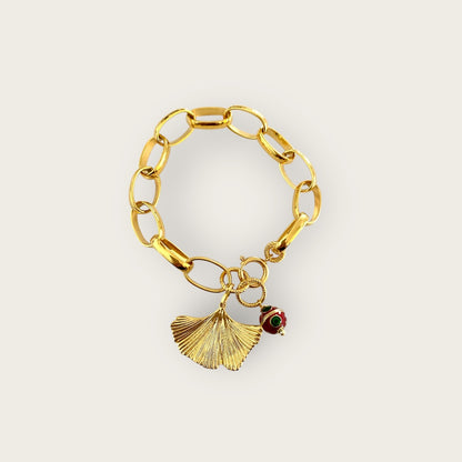 Chunky bracelet with Ginko leaf