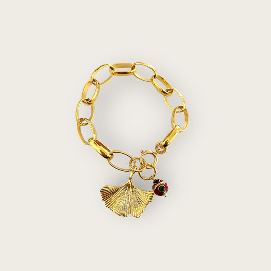 Chunky bracelet with Ginko leaf