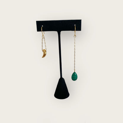 Earrings with Malachite drop and Tooth