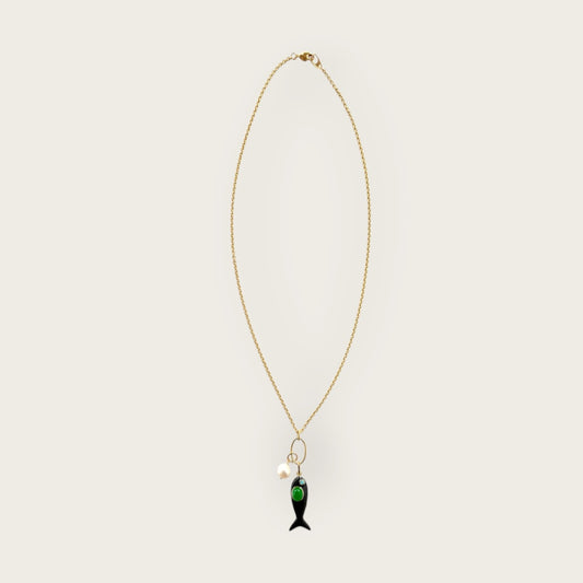 Necklace with enamel fish