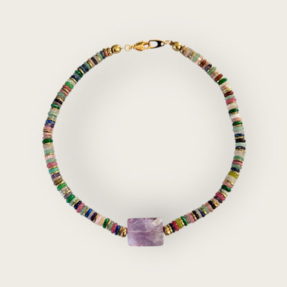 Ras du cou necklace with Amethyst and gemstones