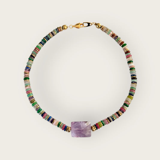 Ras du cou necklace with Amethyst and gemstones